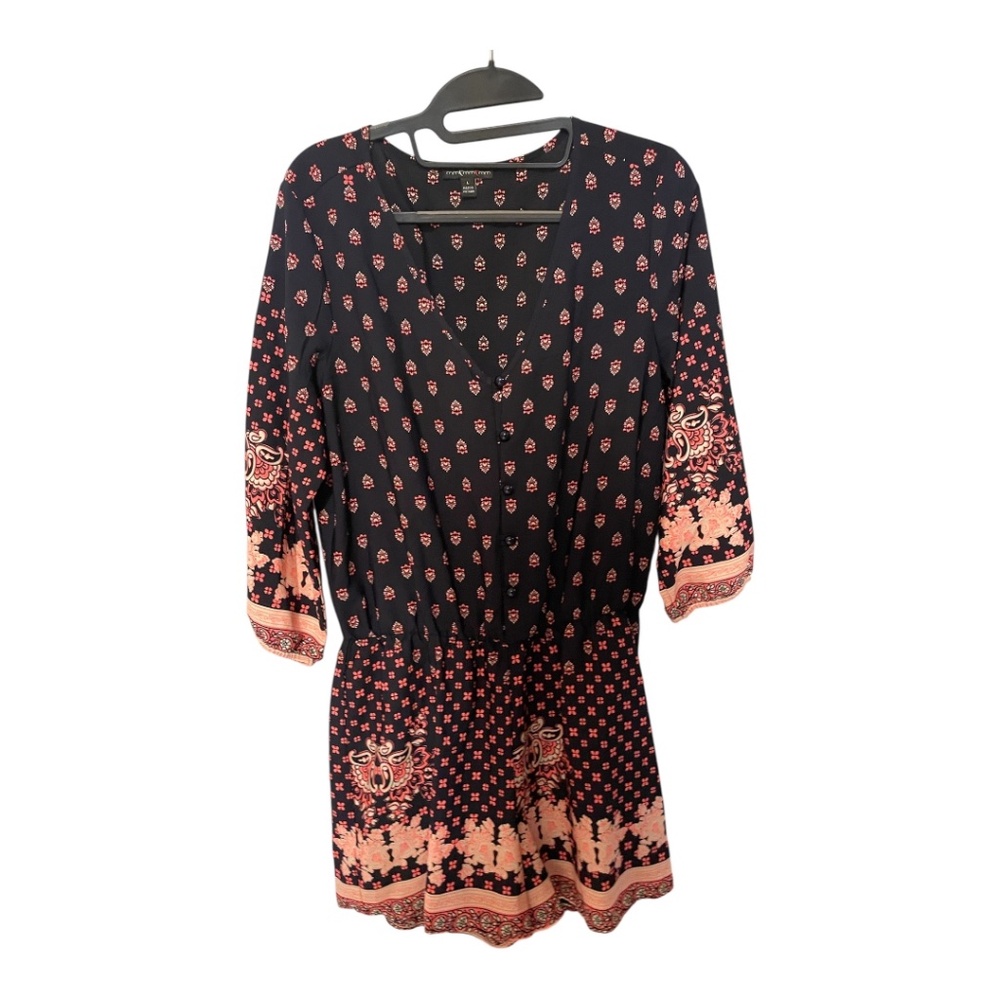 mm mm mm Black Abstract Short Jumpsuit Size Large